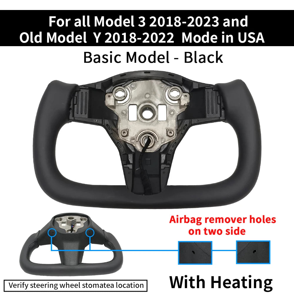 Tesla Model 3 / Model Y Steering Wheel - Heated Black Nappa