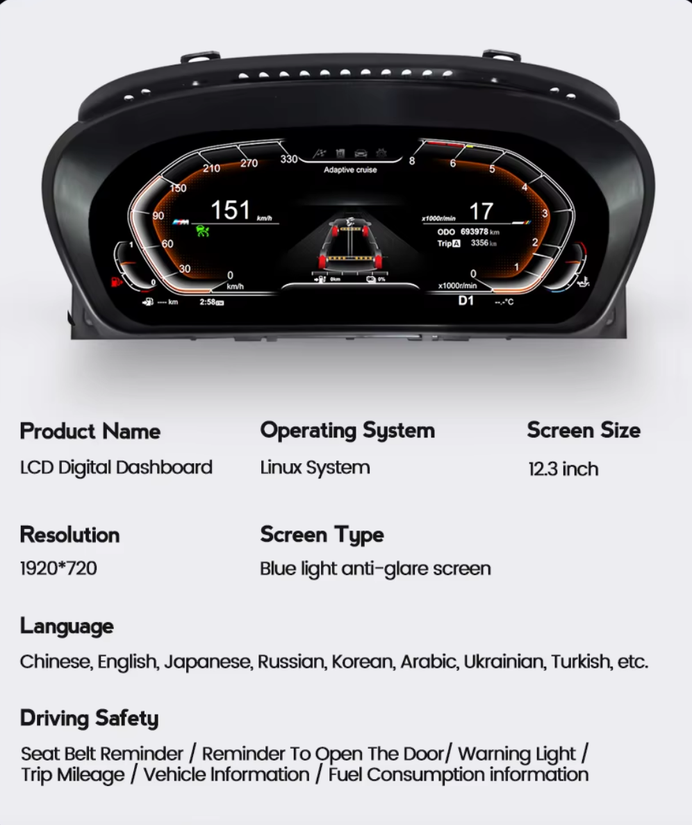 12.3 inch Car Dashboard LCD Screen for BMW 