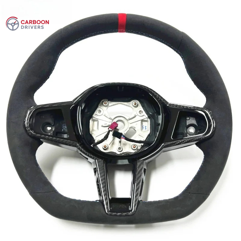 Carbon Fiber Suede Leather Flat Bottom Steering Wheel for BMW 5 6 7 8 Series Upgraded Compatible with 320i M6 M5