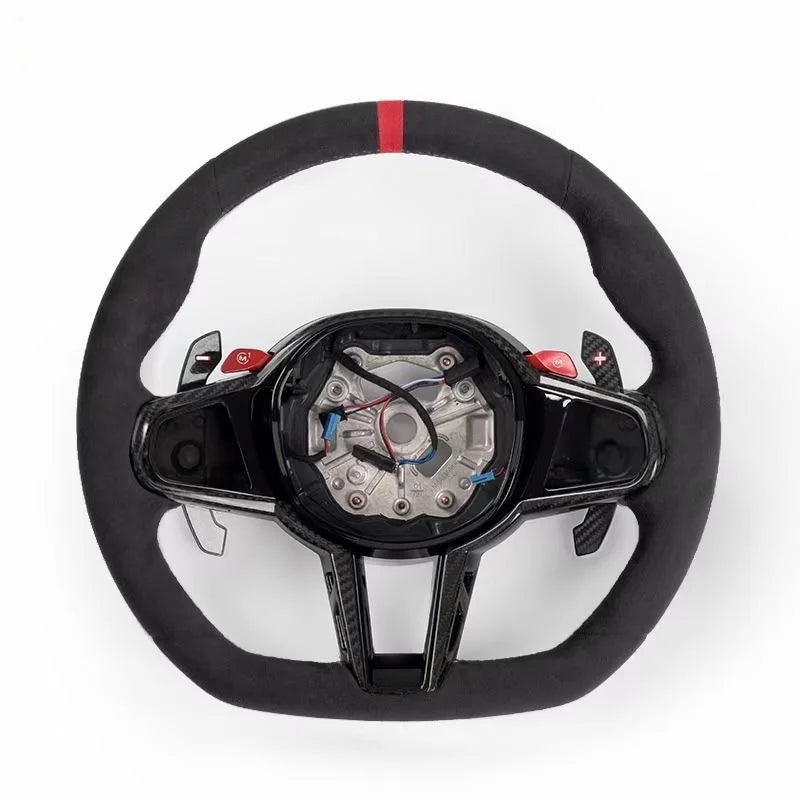 Carbon Fiber Suede Leather Flat Bottom Steering Wheel for BMW 5 6 7 8 Series Upgraded Compatible with 320i M6 M5