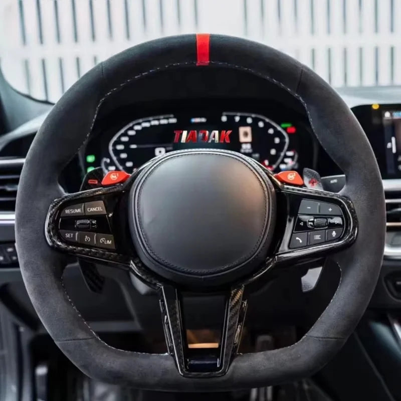 Carbon Fiber Suede Leather Flat Bottom Steering Wheel for BMW 5 6 7 8 Series Upgraded Compatible with 320i M6 M5