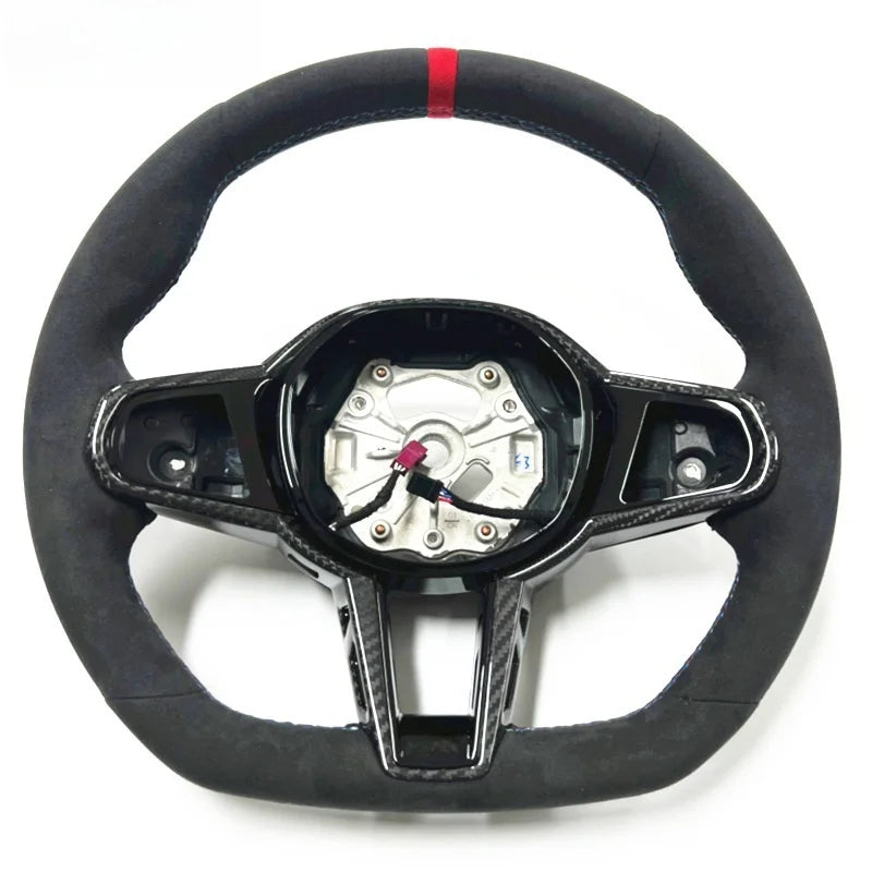 Carbon Fiber Suede Leather Flat Bottom Steering Wheel for BMW 5 6 7 8 Series Upgraded Compatible with 320i M6 M5