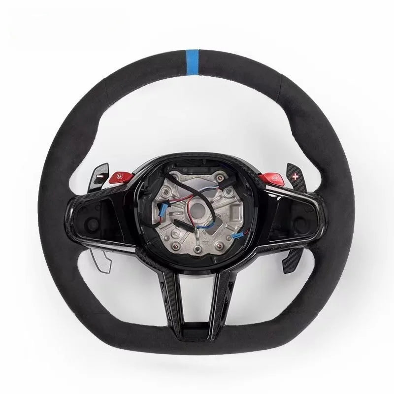 Carbon Fiber Suede Leather Flat Bottom Steering Wheel for BMW 5 6 7 8 Series Upgraded Compatible with 320i M6 M5