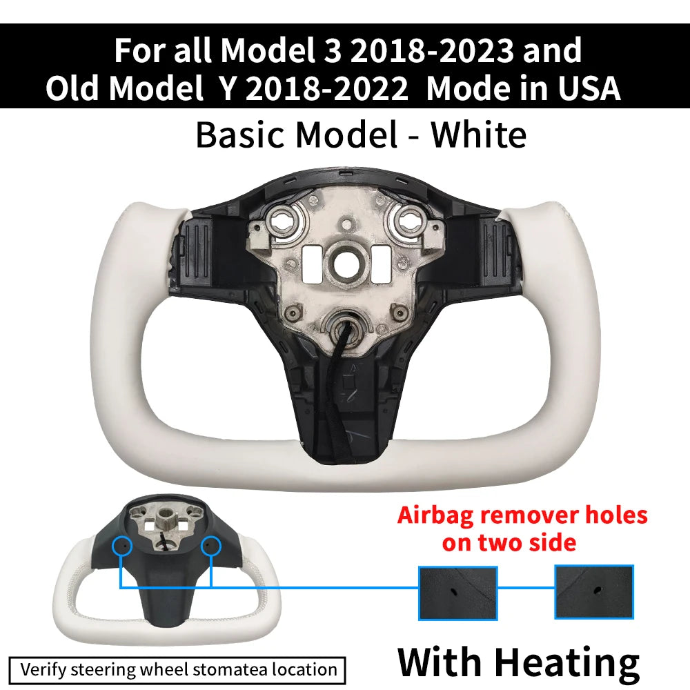 Tesla Model 3 / Model Y Steering Wheel - Heated White Nappa
