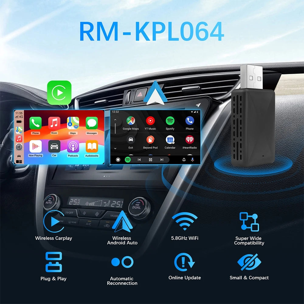 Wireless Carplay Adapter Android Auto Wireless Smart Dongle 2 in 1
