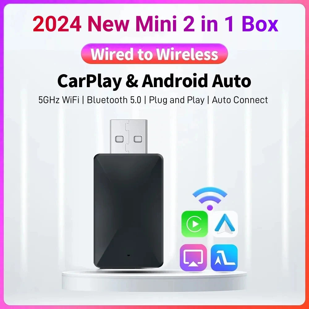 Wireless Carplay Adapter Android Auto Wireless Smart Dongle 2 in 1