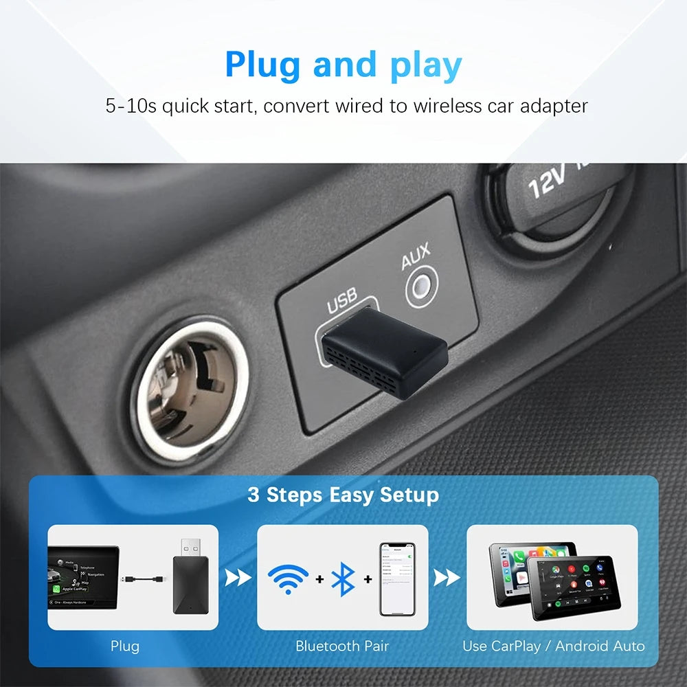 Wireless Carplay Adapter Android Auto Wireless Smart Dongle 2 in 1